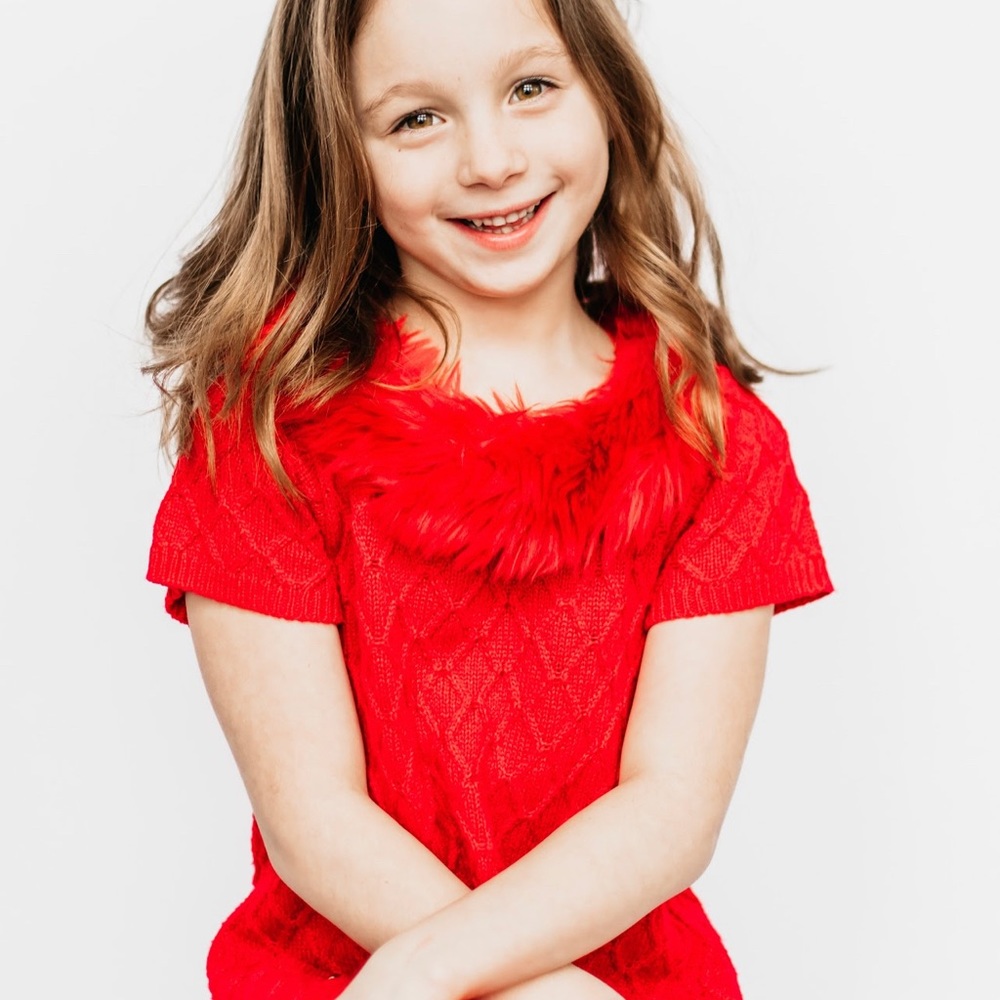 Girl’s Ruby Faux Fur collar sweater dress